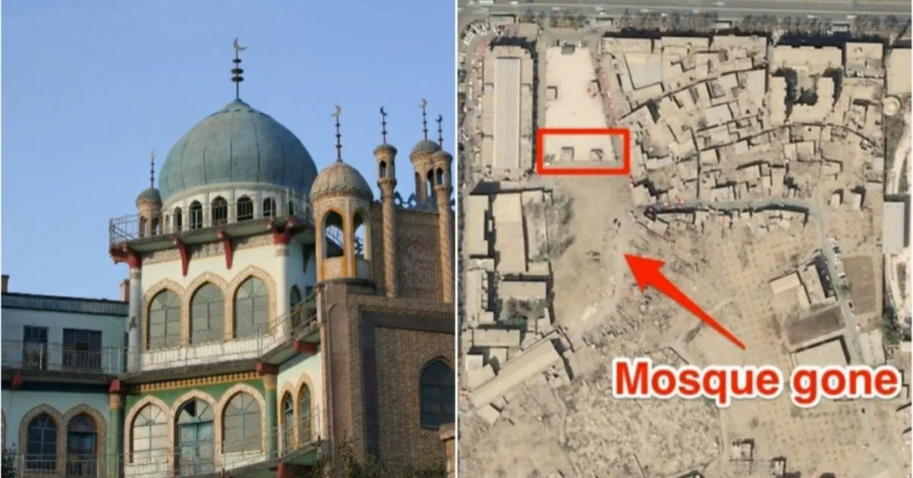 China builds toilet on Xinjiang mosque site.
